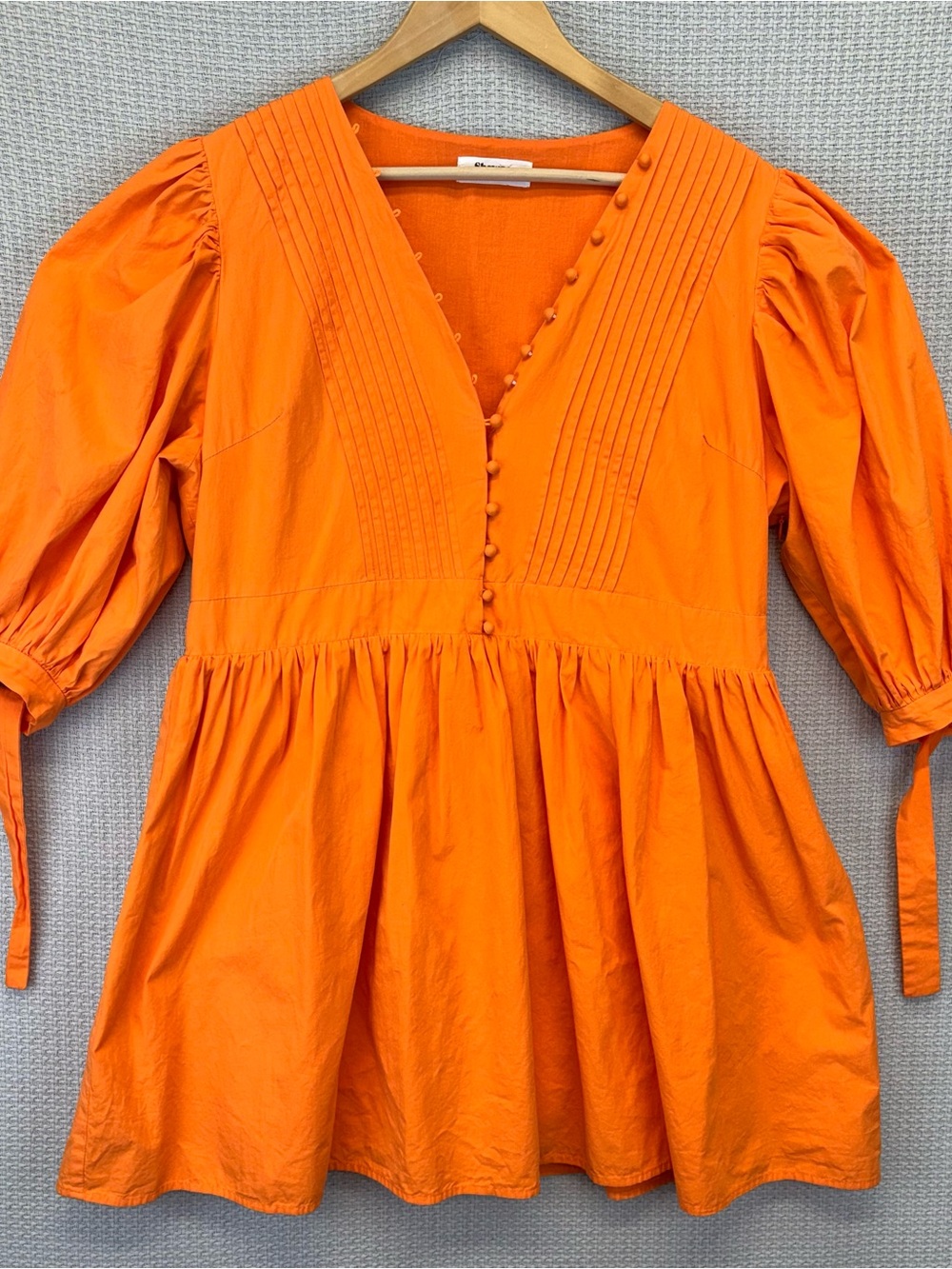 Showpo 100% Cotton Orange Puff-Sleeve Button Front Mini Dress Spring Boho Sz 14